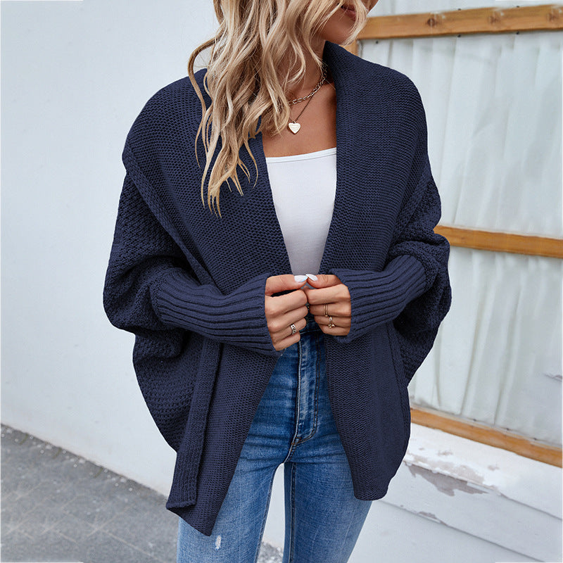Neu Lose gestrickter Pullover einfarbig Fledermaus Ärmel große Revers Strickjacke Herbst und Winter Mode Jacke für Damen bekleidung