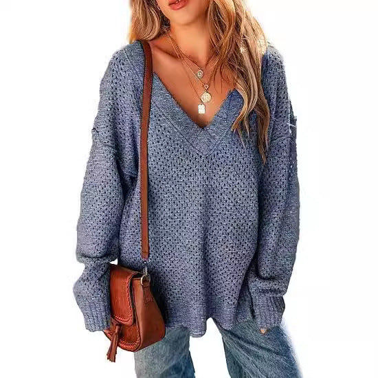 Women's V-neck Pullover Long-sleeved Street Top
