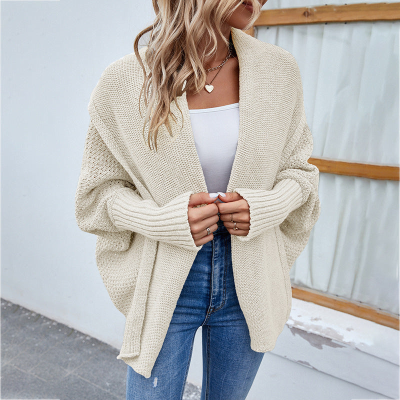 Neu Lose gestrickter Pullover einfarbig Fledermaus Ärmel große Revers Strickjacke Herbst und Winter Mode Jacke für Damen bekleidung