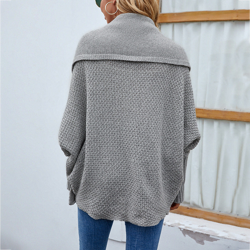 Neu Lose gestrickter Pullover einfarbig Fledermaus Ärmel große Revers Strickjacke Herbst und Winter Mode Jacke für Damen bekleidung