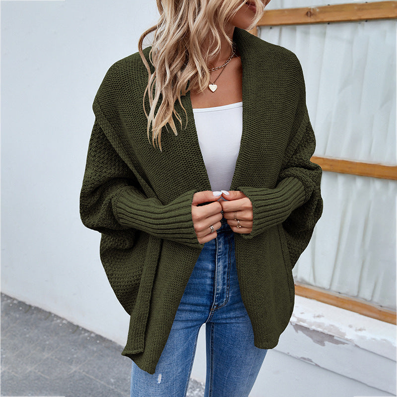Neu Lose gestrickter Pullover einfarbig Fledermaus Ärmel große Revers Strickjacke Herbst und Winter Mode Jacke für Damen bekleidung