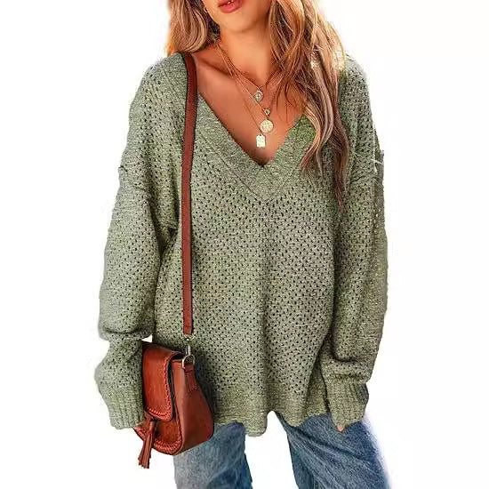Women's V-neck Pullover Long-sleeved Street Top