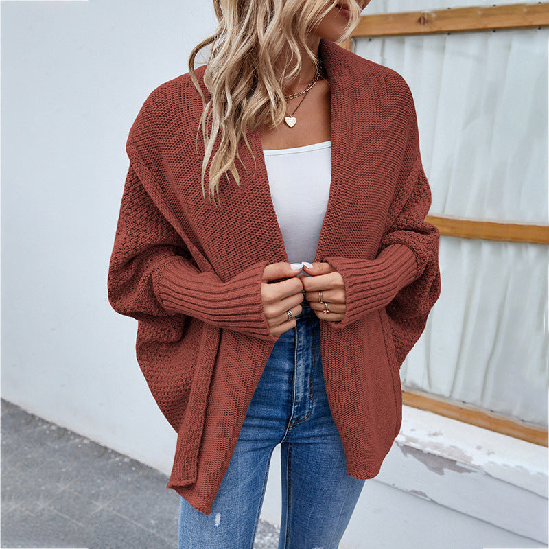 Neu Lose gestrickter Pullover einfarbig Fledermaus Ärmel große Revers Strickjacke Herbst und Winter Mode Jacke für Damen bekleidung