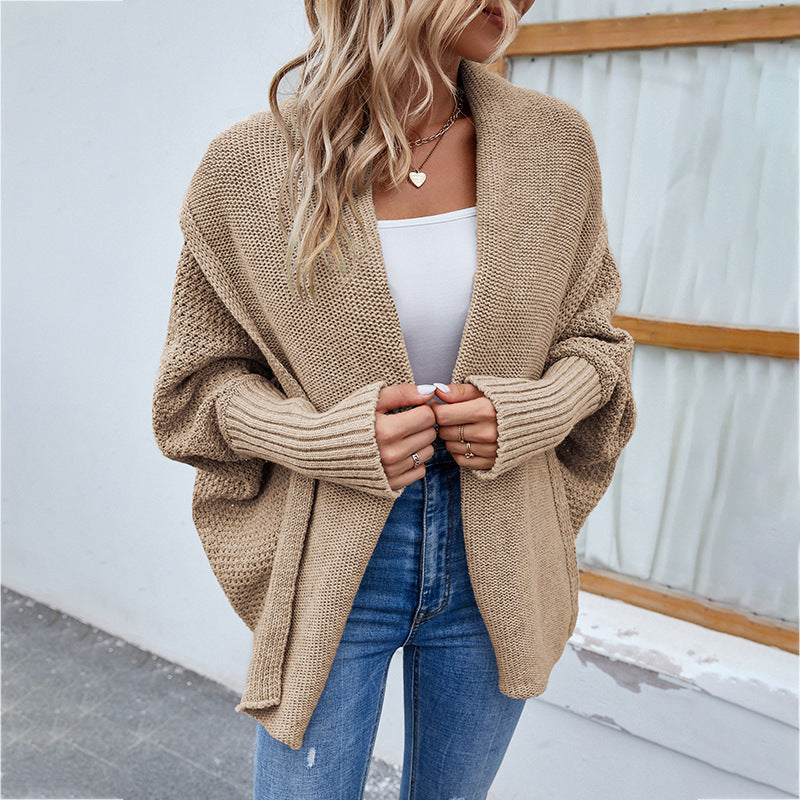 Neu Lose gestrickter Pullover einfarbig Fledermaus Ärmel große Revers Strickjacke Herbst und Winter Mode Jacke für Damen bekleidung