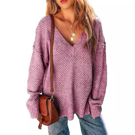 Women's V-neck Pullover Long-sleeved Street Top