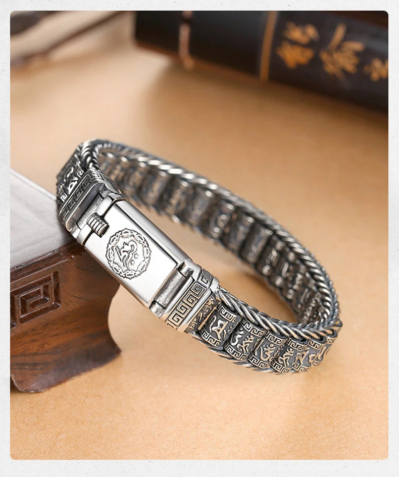HX handgemachte kreative glückliche buddhistische Schrift Armbänder Männer drehen Perlen Retro Sechs-Zeichen-Mantra personalisierte Accessoires