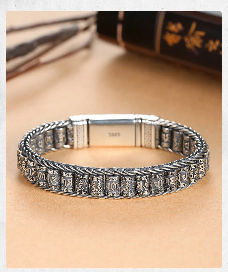 HX handgemachte kreative glückliche buddhistische Schrift Armbänder Männer drehen Perlen Retro Sechs-Zeichen-Mantra personalisierte Accessoires