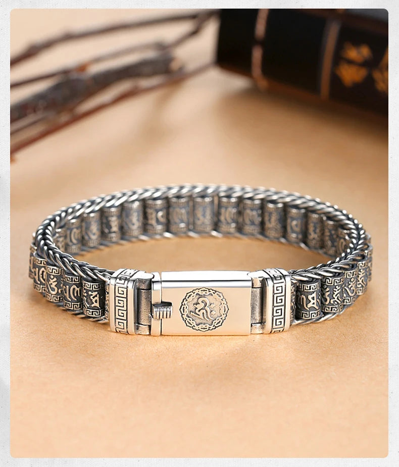 HX handgemachte kreative glückliche buddhistische Schrift Armbänder Männer drehen Perlen Retro Sechs-Zeichen-Mantra personalisierte Accessoires