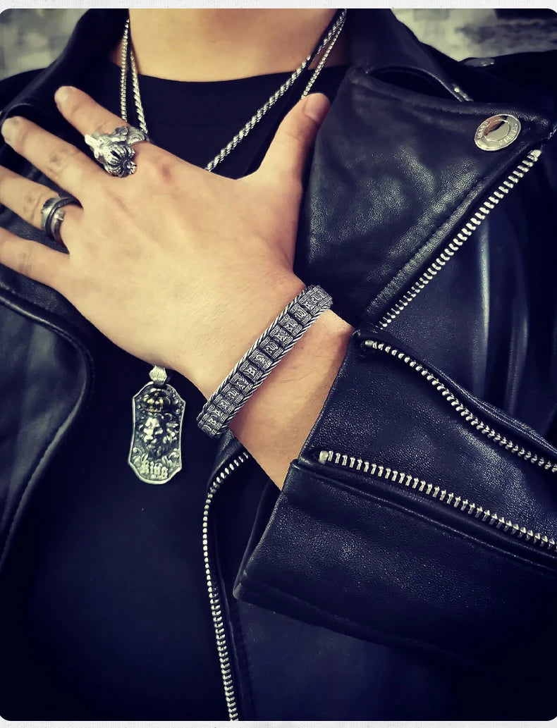 HX handgemachte kreative glückliche buddhistische Schrift Armbänder Männer drehen Perlen Retro Sechs-Zeichen-Mantra personalisierte Accessoires