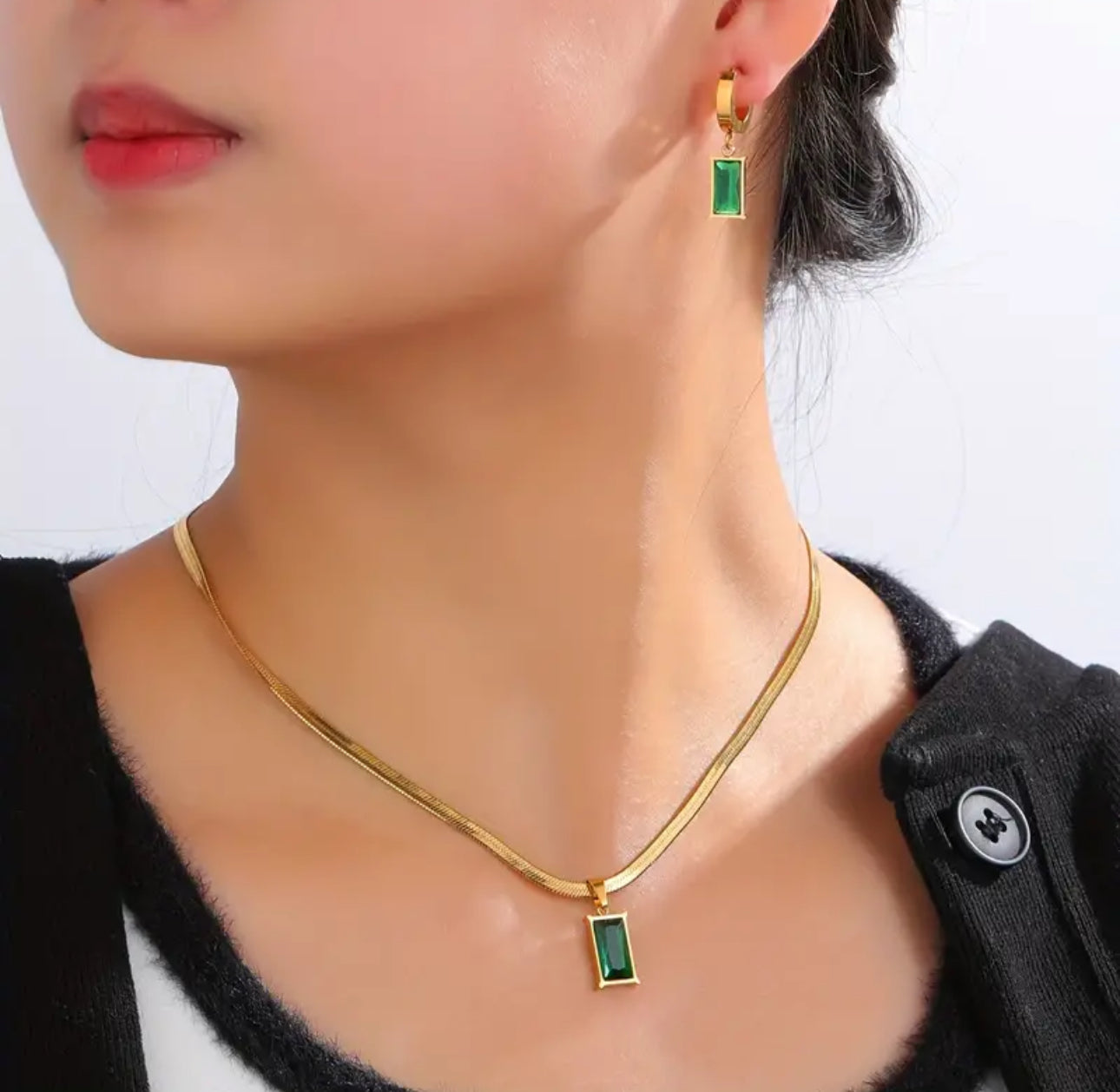 Ohrringe + 1 Halskette Schmuckset Aus Edelstahl 18k Vergoldet