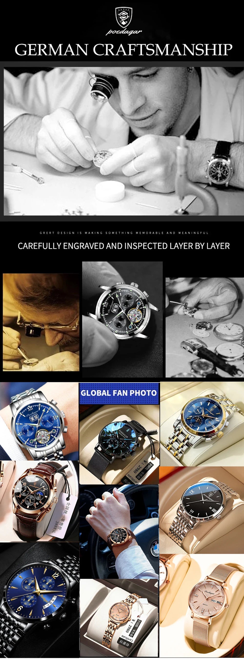 POEDAGAR Luxusuhr für Frauen Wasserdichte Edelstahl Quarz Damenuhr Hochwertige Damenuhren Elegante weibliche Uhr