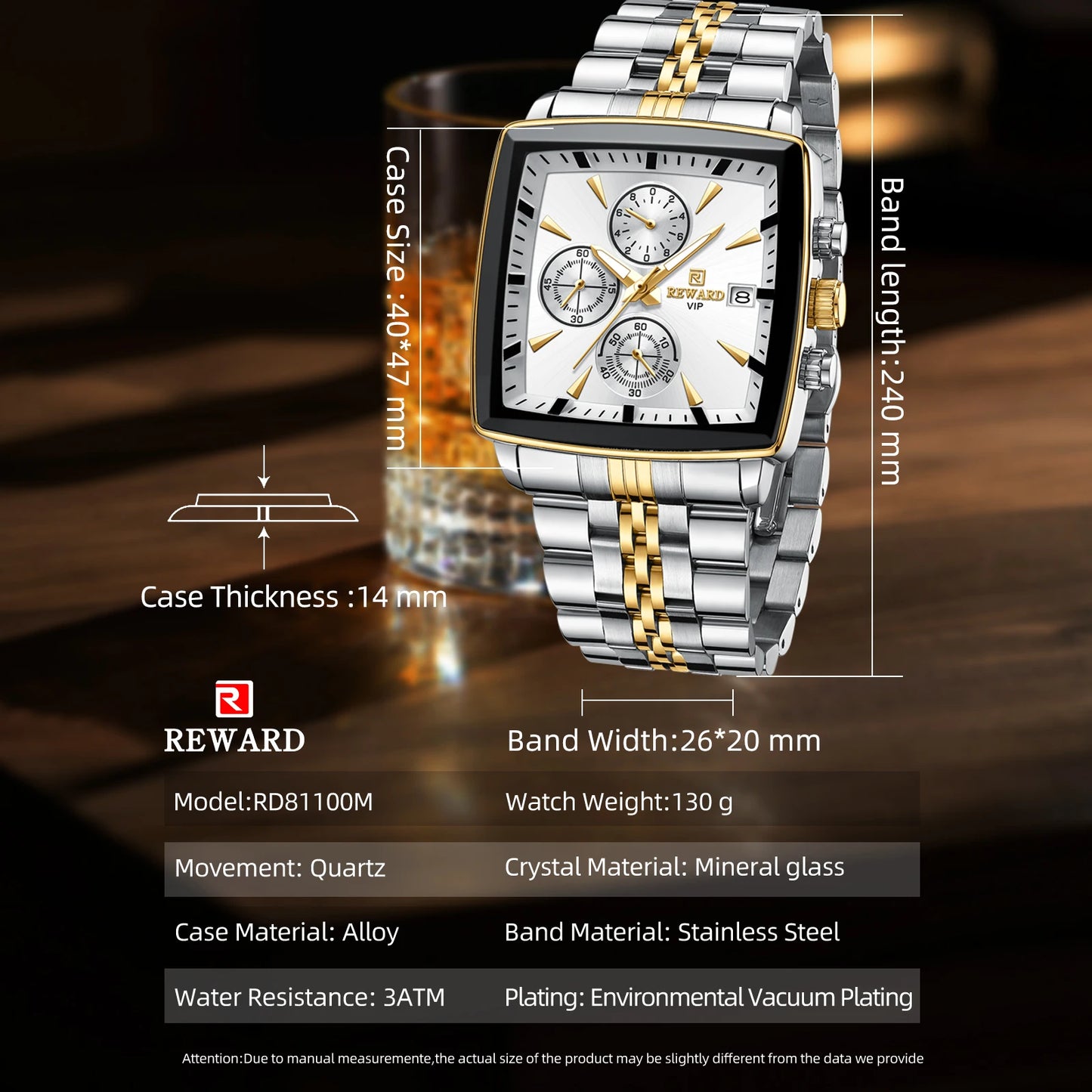 REWARD VIP Herrenuhren Wasserdichte Leuchtende Sportuhren für Mann Edelstahl Armbanduhr Chronograph Datum Stoppuhr