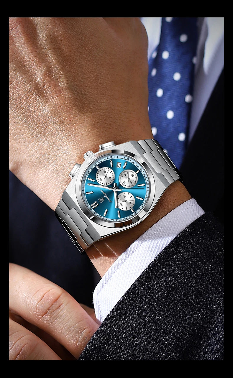 POEDAGAR Luxus Mann Quarzuhr Sport Militäruhr Für Männer Wasserdicht Leuchtdatum Chronograph Edelstahl Herrenuhren