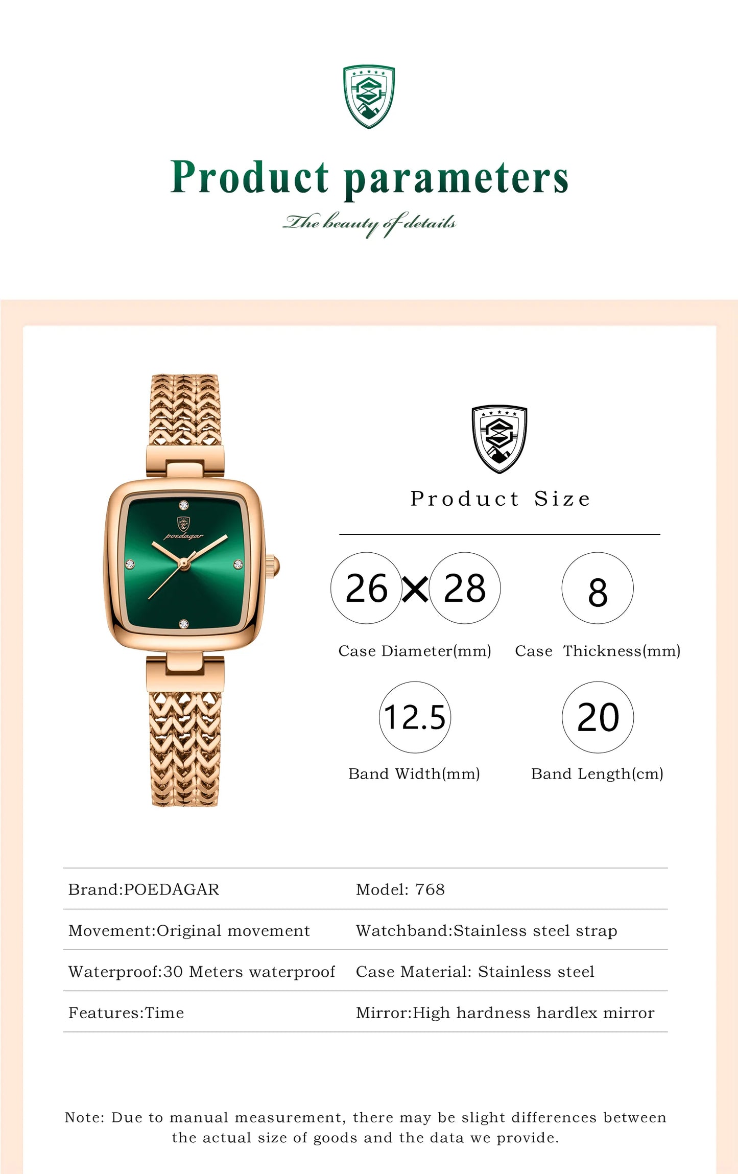 POEDAGAR Luxus Quadratische Uhr für Frau Wasserdichte Edelstahl Damen Quarzuhr Kleid Elegante Damenuhren Mode reloj