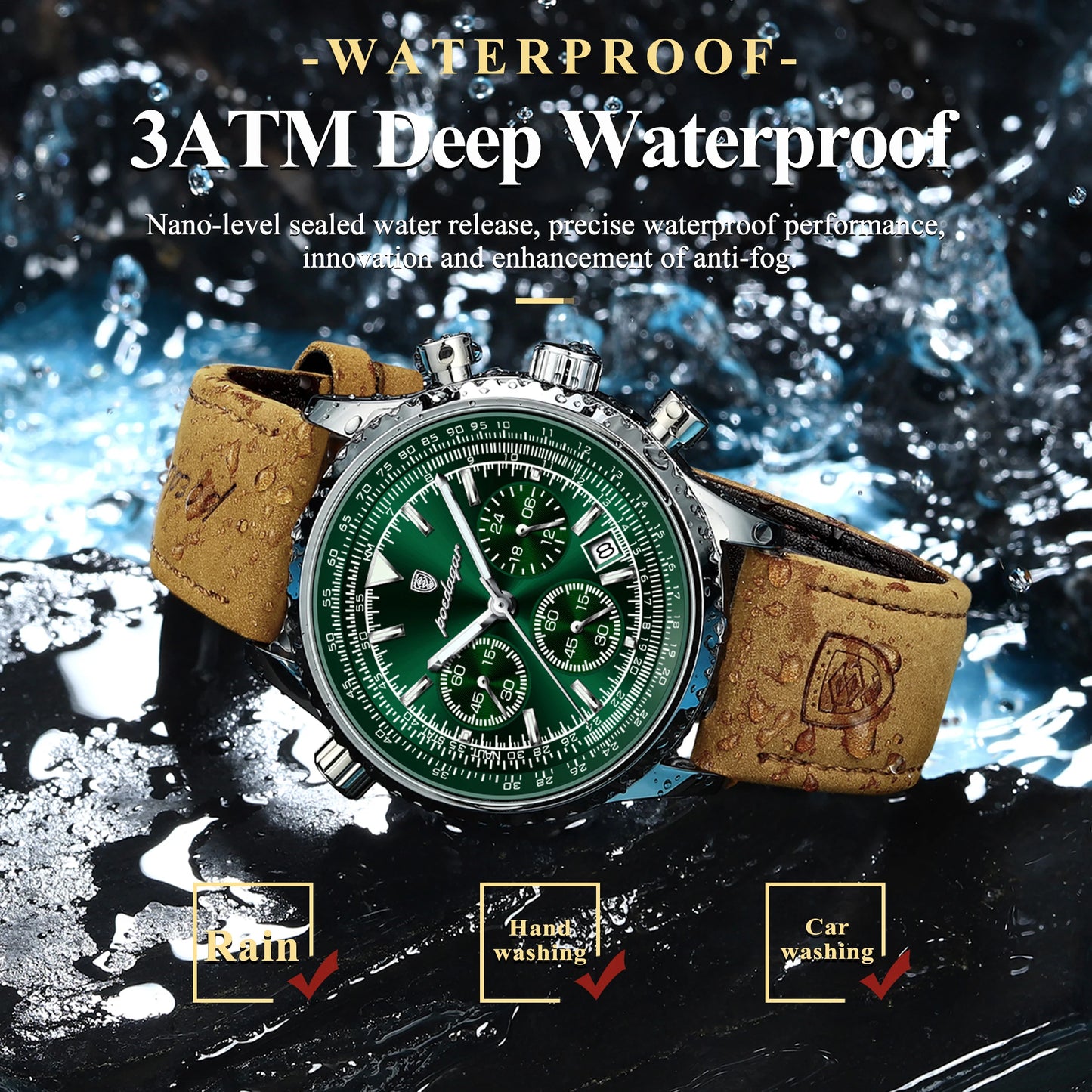 POEDAGAR Luxus Herrenuhr Quarz Wasserdicht Leuchtdatum Chronograph Leder Herrenarmbanduhr Militär Sport Herrenuhren Reloj