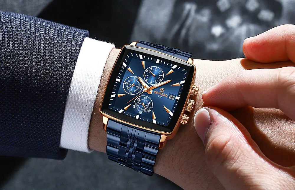 REWARD VIP Herrenuhren Wasserdichte Leuchtende Sportuhren für Mann Edelstahl Armbanduhr Chronograph Datum Stoppuhr