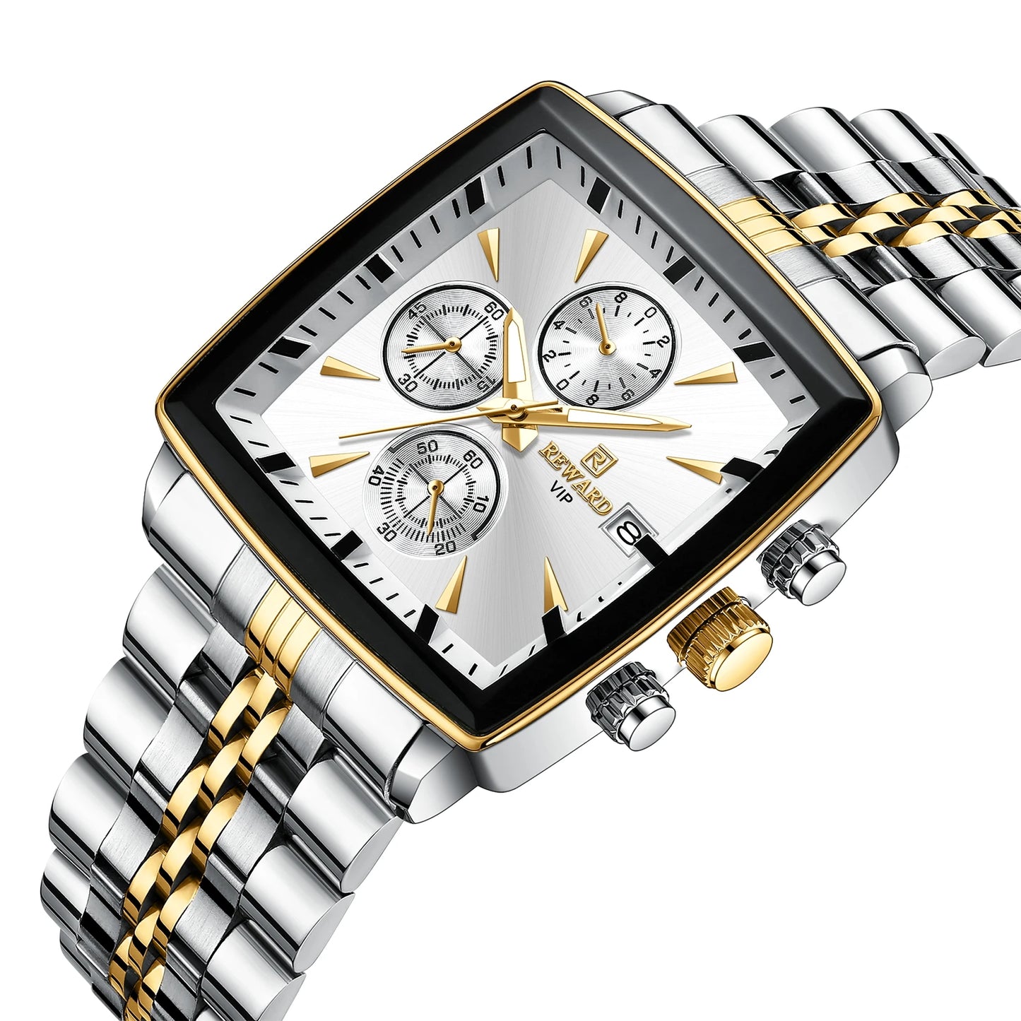 REWARD VIP Herrenuhren Wasserdichte Leuchtende Sportuhren für Mann Edelstahl Armbanduhr Chronograph Datum Stoppuhr