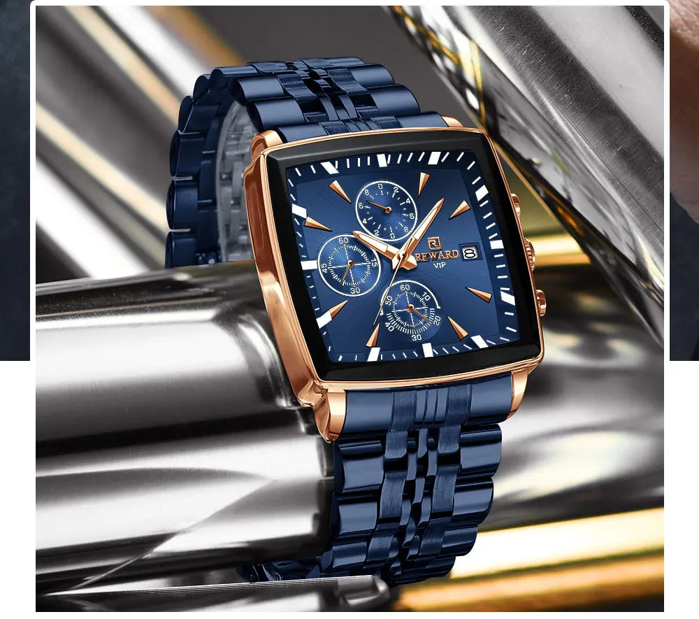 REWARD VIP Herrenuhren Wasserdichte Leuchtende Sportuhren für Mann Edelstahl Armbanduhr Chronograph Datum Stoppuhr