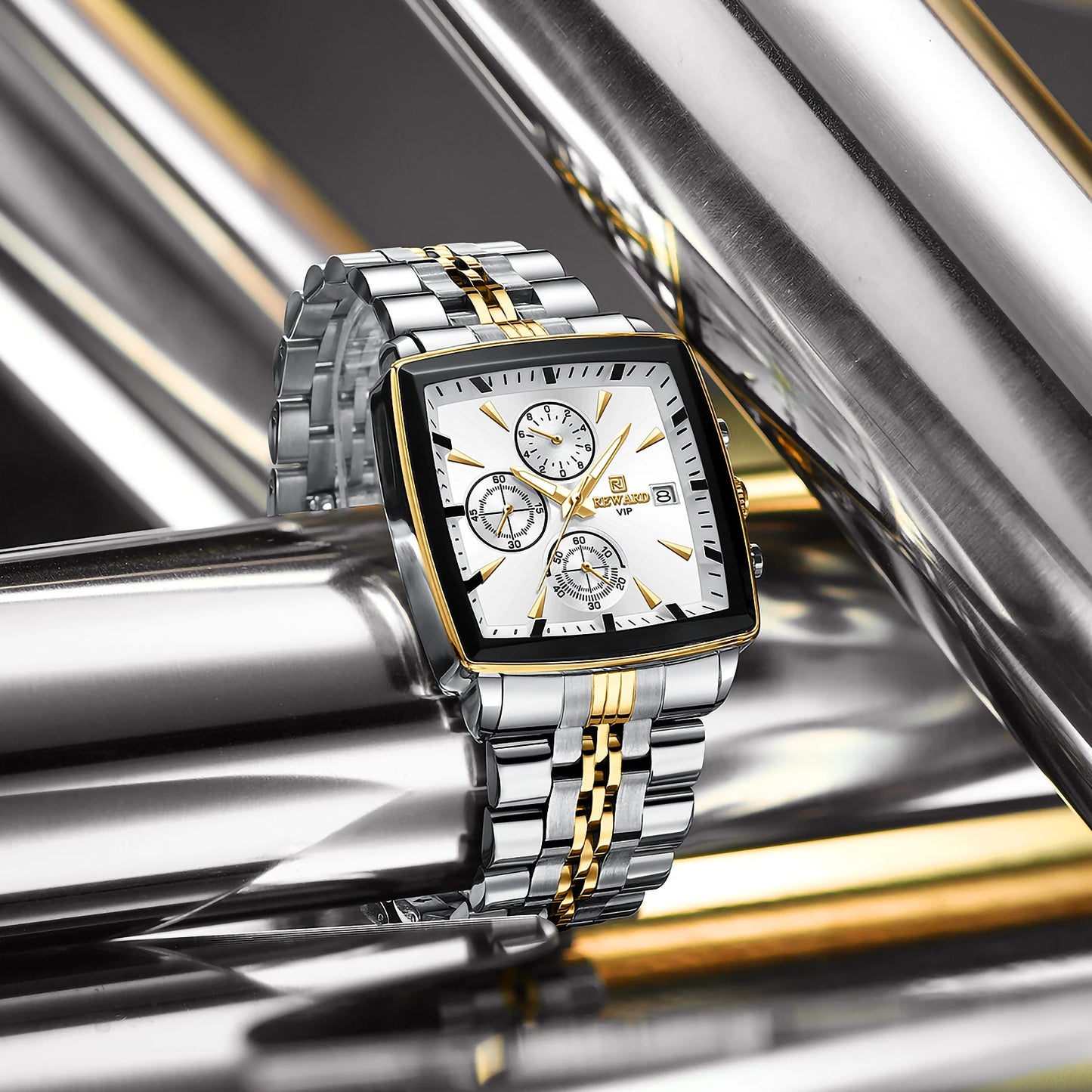 REWARD VIP Herrenuhren Wasserdichte Leuchtende Sportuhren für Mann Edelstahl Armbanduhr Chronograph Datum Stoppuhr