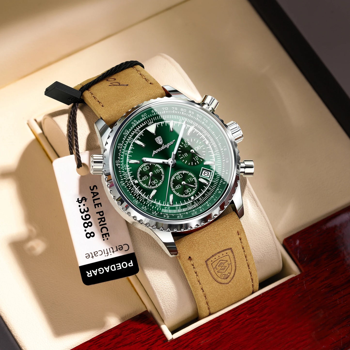 POEDAGAR Luxus Herrenuhr Quarz Wasserdicht Leuchtdatum Chronograph Leder Herrenarmbanduhr Militär Sport Herrenuhren Reloj