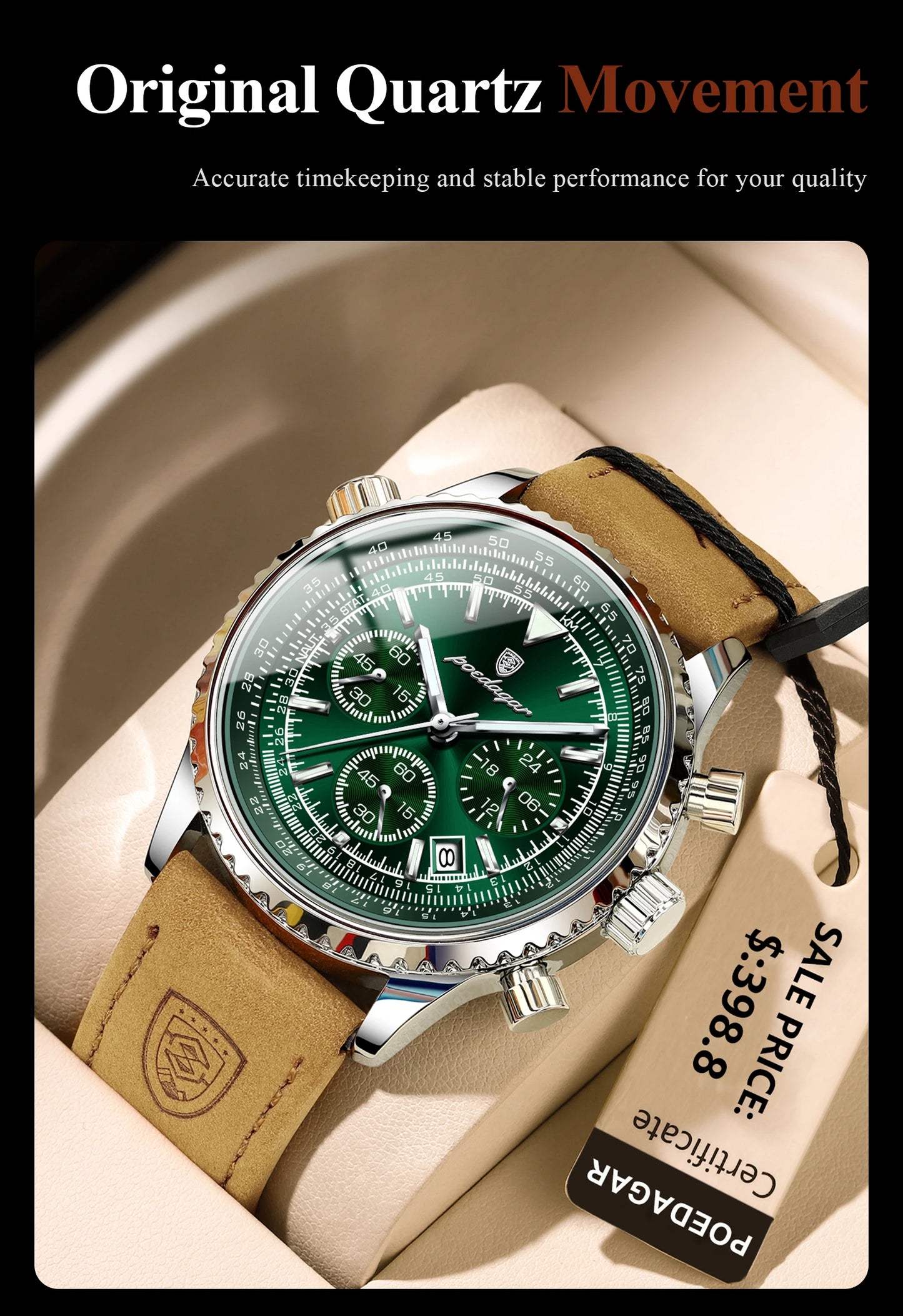 POEDAGAR Luxus Herrenuhr Quarz Wasserdicht Leuchtdatum Chronograph Leder Herrenarmbanduhr Militär Sport Herrenuhren Reloj