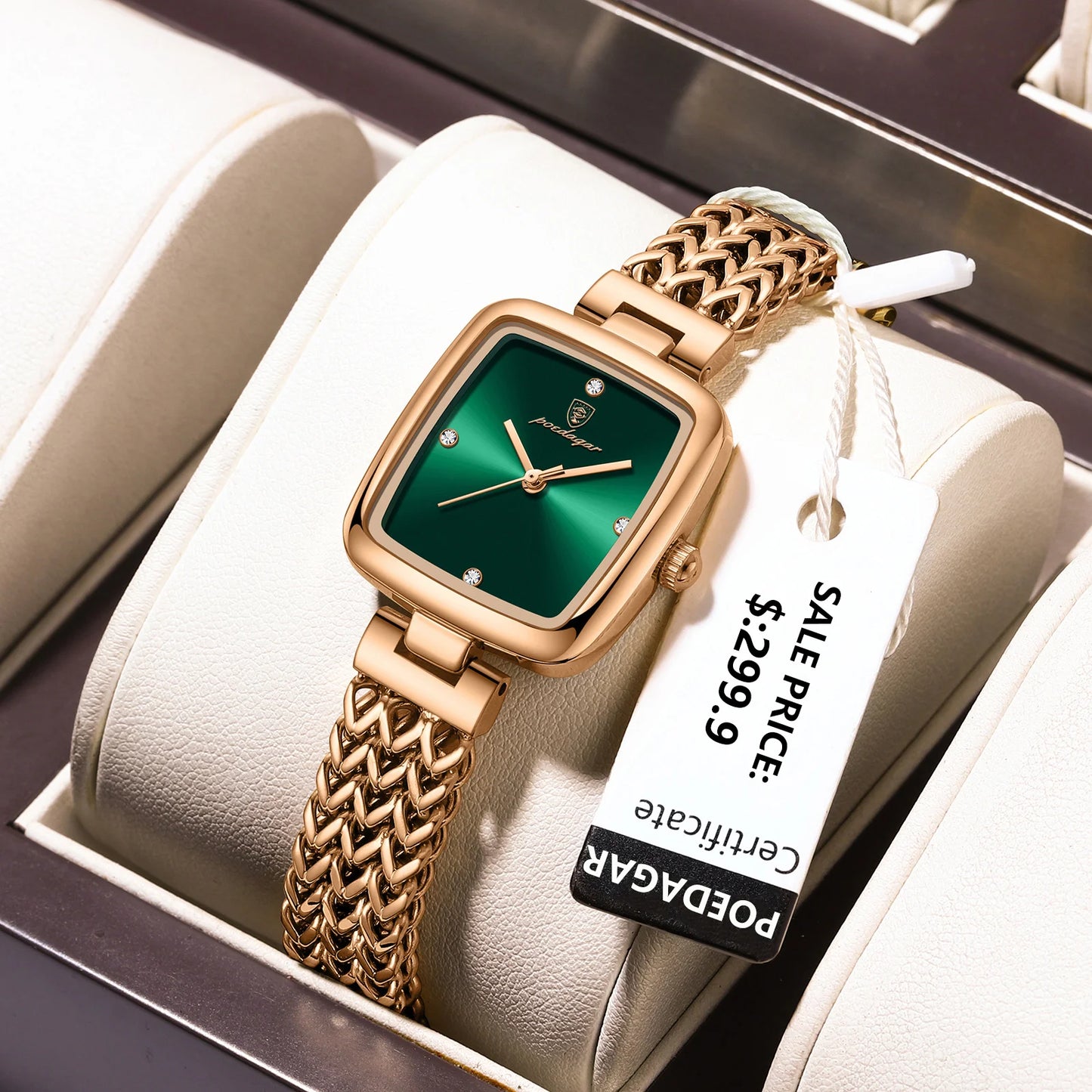 POEDAGAR Luxus Quadratische Uhr für Frau Wasserdichte Edelstahl Damen Quarzuhr Kleid Elegante Damenuhren Mode reloj