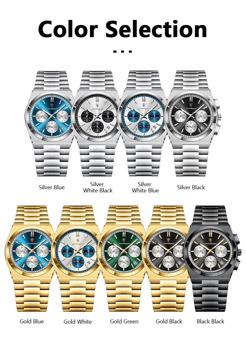 POEDAGAR Luxus Mann Quarzuhr Sport Militäruhr Für Männer Wasserdicht Leuchtdatum Chronograph Edelstahl Herrenuhren