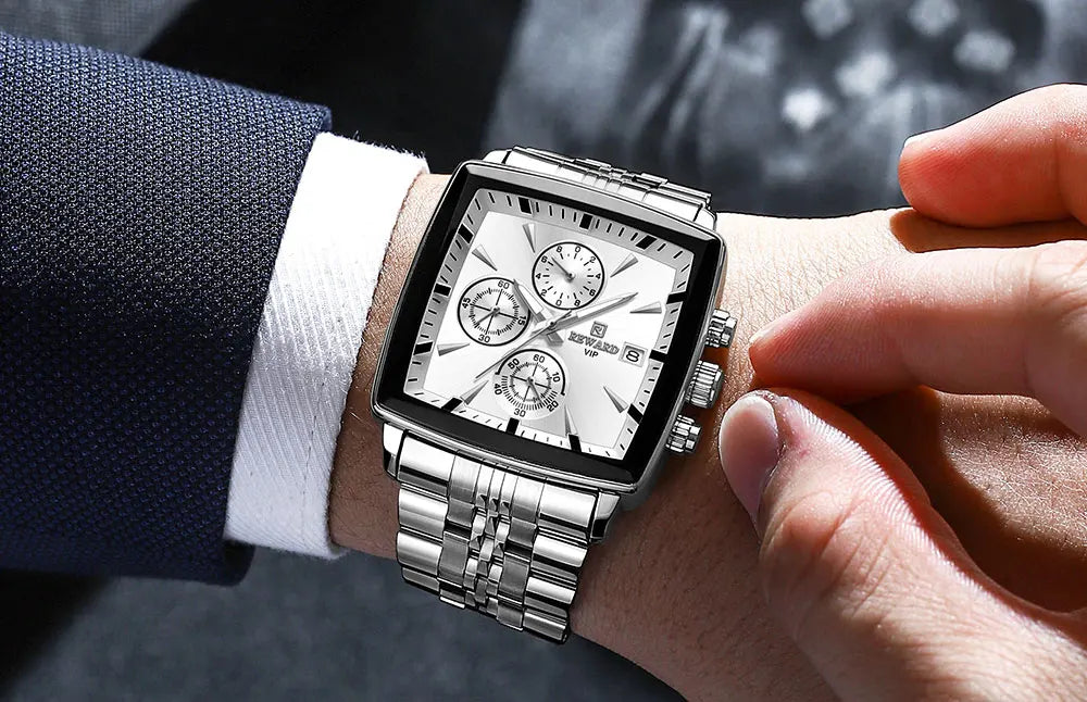 REWARD VIP Herrenuhren Wasserdichte Leuchtende Sportuhren für Mann Edelstahl Armbanduhr Chronograph Datum Stoppuhr
