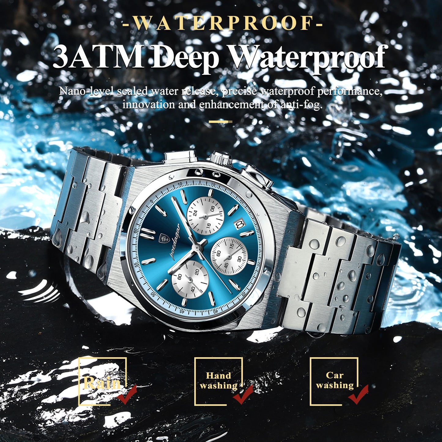 POEDAGAR Luxus Mann Quarzuhr Sport Militäruhr Für Männer Wasserdicht Leuchtdatum Chronograph Edelstahl Herrenuhren