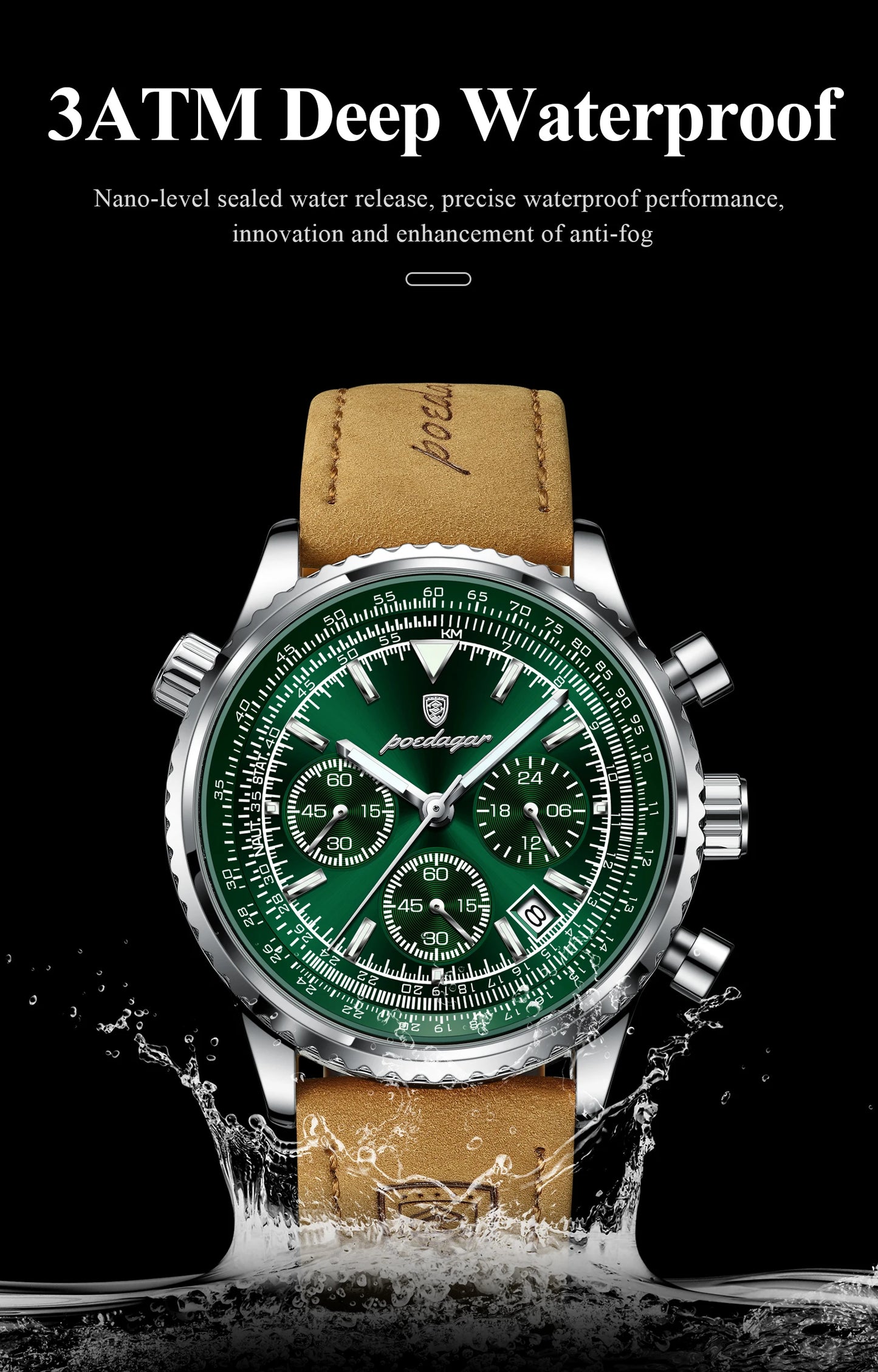 POEDAGAR Luxus Herrenuhr Quarz Wasserdicht Leuchtdatum Chronograph Leder Herrenarmbanduhr Militär Sport Herrenuhren Reloj