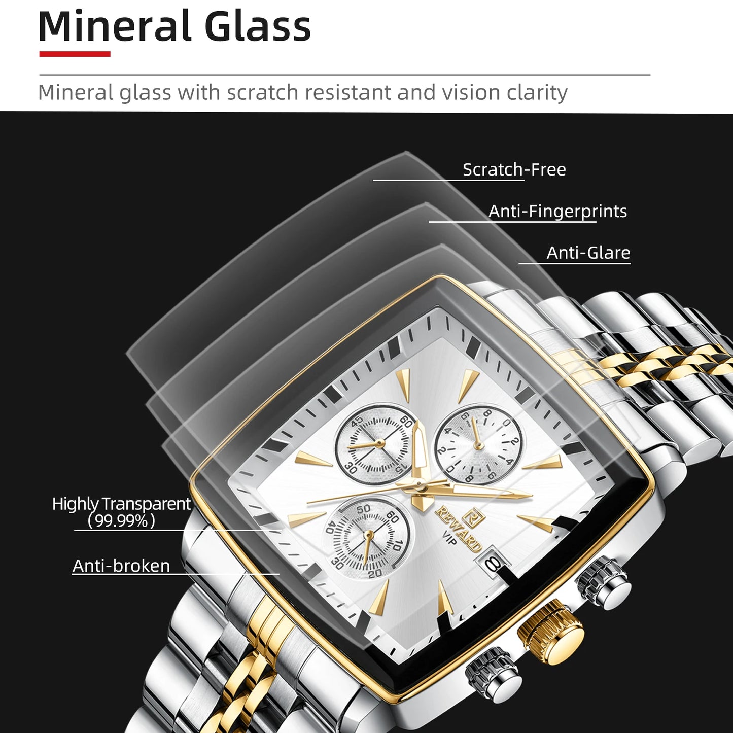 REWARD VIP Herrenuhren Wasserdichte Leuchtende Sportuhren für Mann Edelstahl Armbanduhr Chronograph Datum Stoppuhr