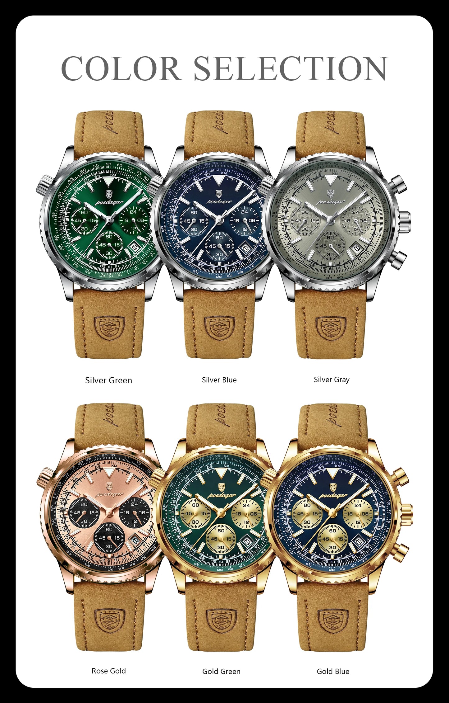 POEDAGAR Luxus Herrenuhr Quarz Wasserdicht Leuchtdatum Chronograph Leder Herrenarmbanduhr Militär Sport Herrenuhren Reloj