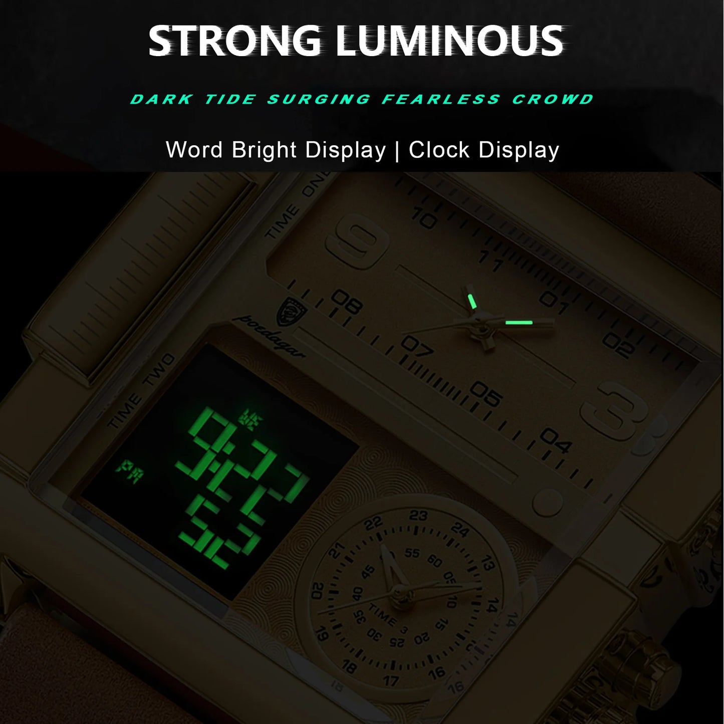 POEDAGAR Luxus Mann Armbanduhr Rechteck Wasserdicht Leuchtend Tag Woche Herrenuhr Digitale Multifunktions Herrenuhren Quarz Reloj