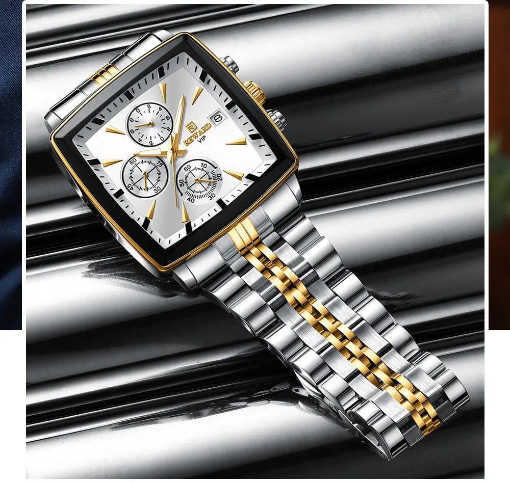 REWARD VIP Herrenuhren Wasserdichte Leuchtende Sportuhren für Mann Edelstahl Armbanduhr Chronograph Datum Stoppuhr
