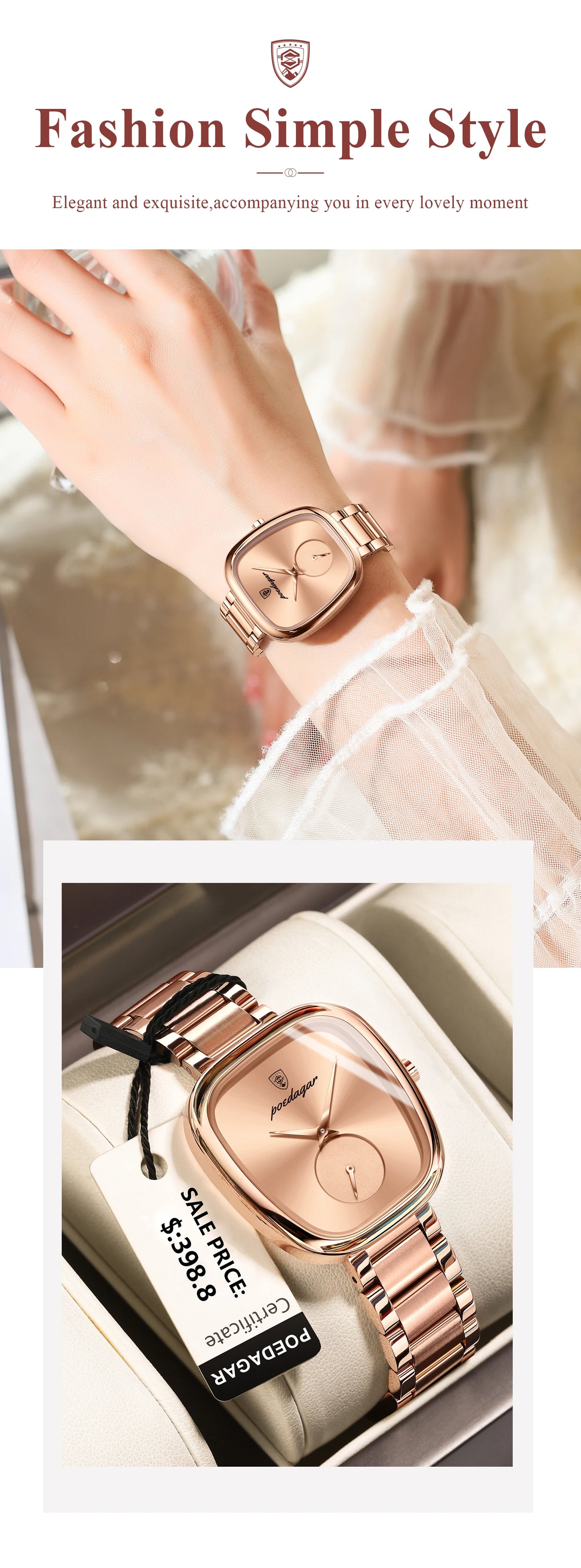 POEDAGAR Luxusuhr für Frauen Wasserdichte Edelstahl Quarz Damenuhr Hochwertige Damenuhren Elegante weibliche Uhr