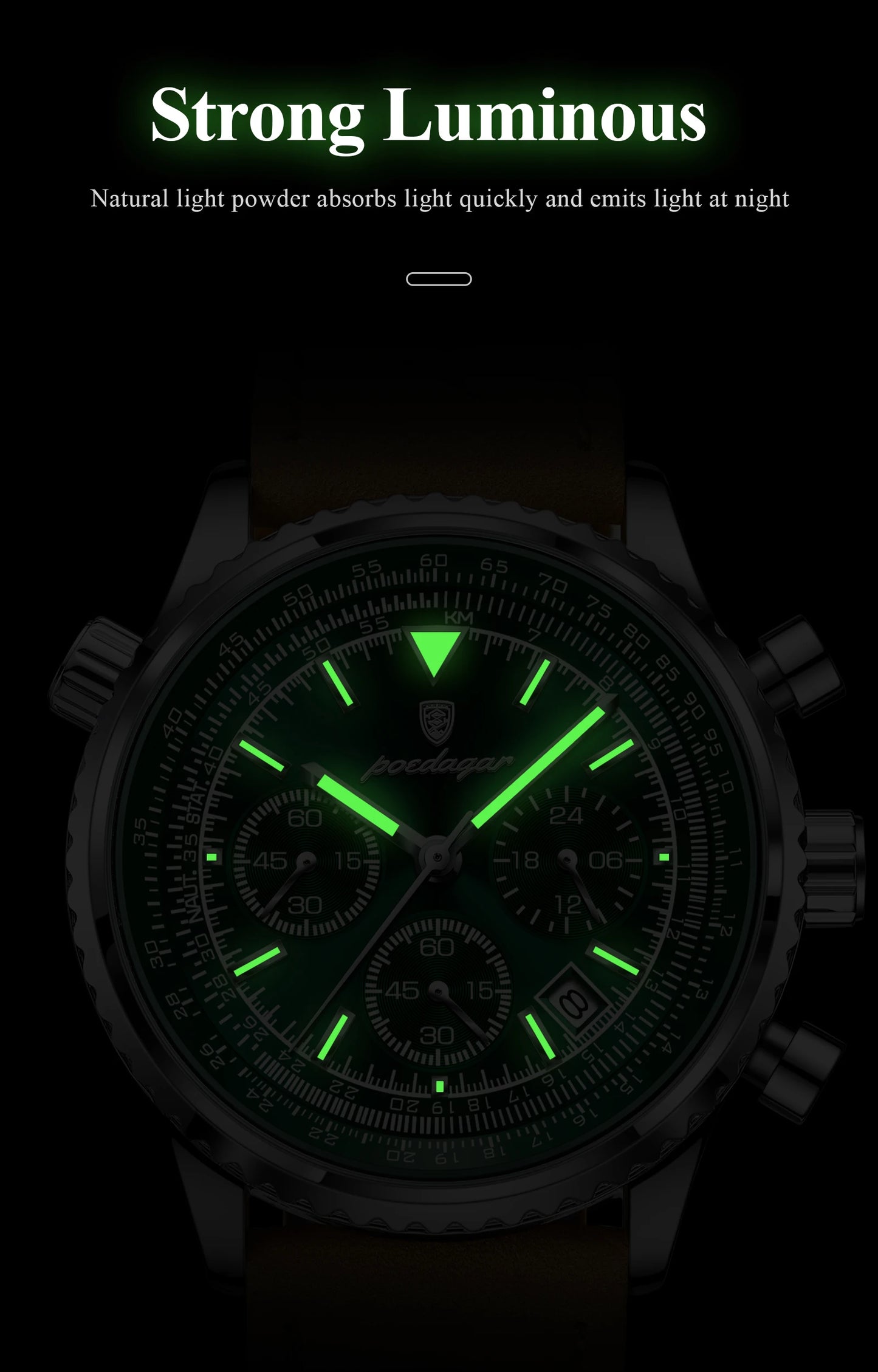 POEDAGAR Luxus Herrenuhr Quarz Wasserdicht Leuchtdatum Chronograph Leder Herrenarmbanduhr Militär Sport Herrenuhren Reloj