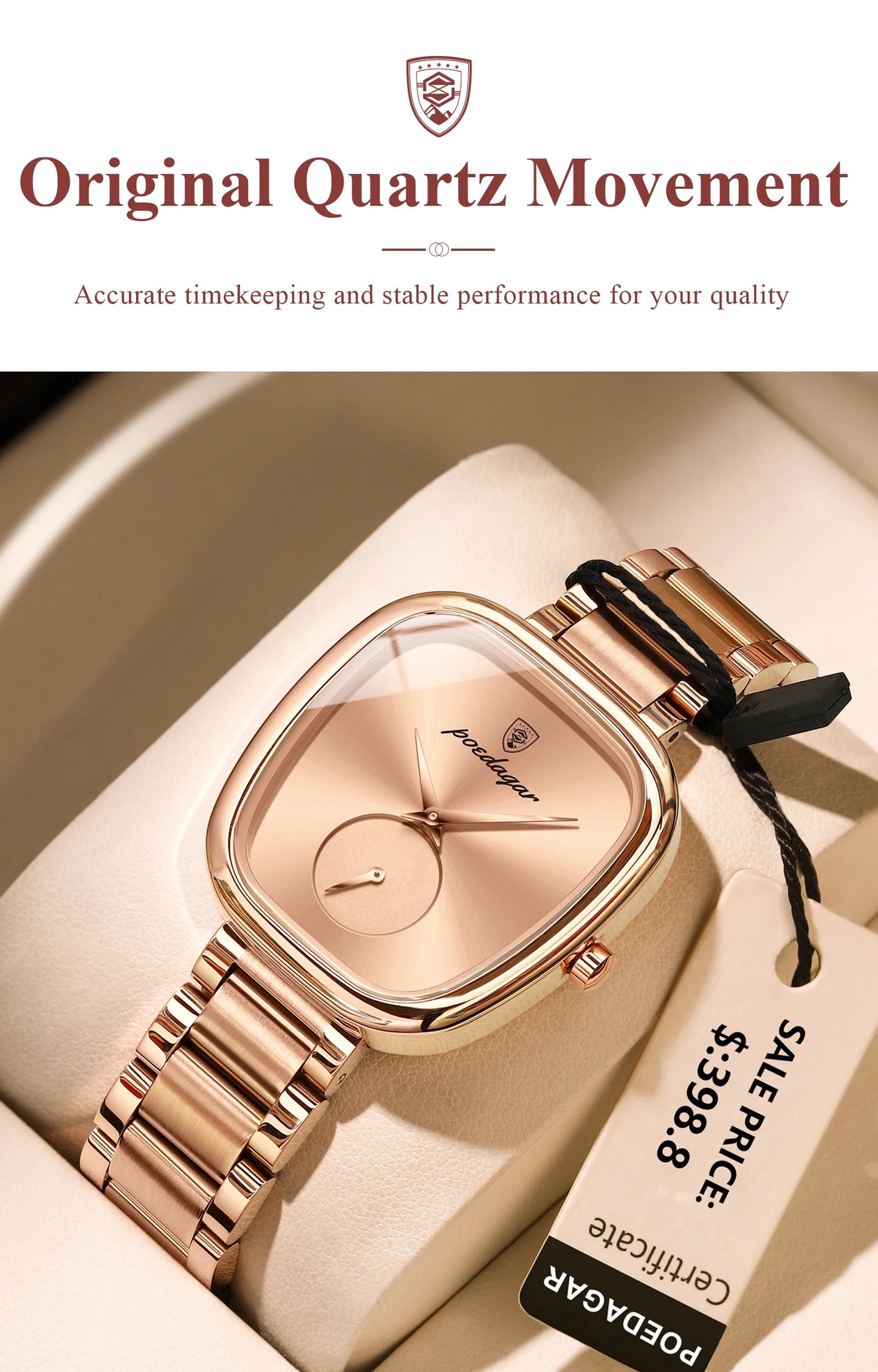 POEDAGAR Luxusuhr für Frauen Wasserdichte Edelstahl Quarz Damenuhr Hochwertige Damenuhren Elegante weibliche Uhr