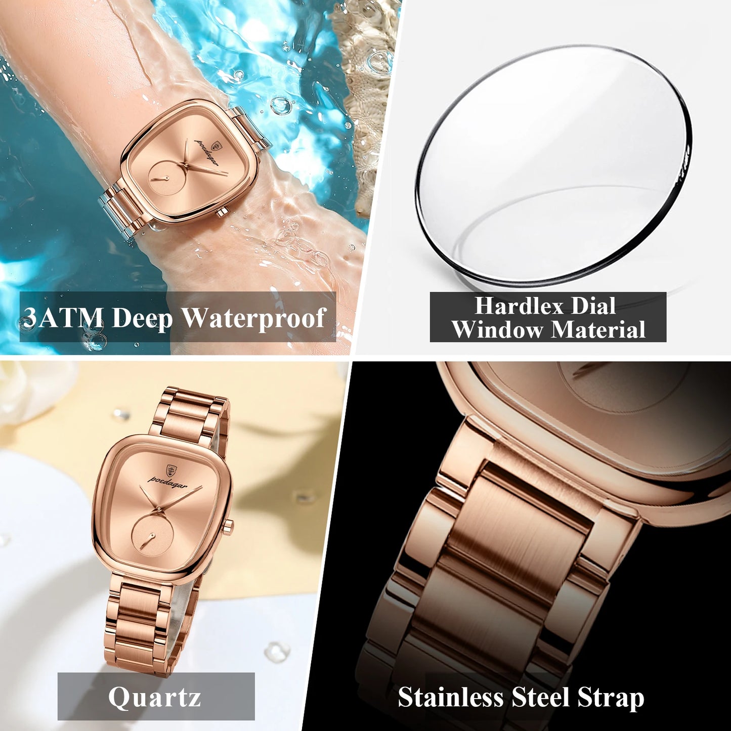 POEDAGAR Luxusuhr für Frauen Wasserdichte Edelstahl Quarz Damenuhr Hochwertige Damenuhren Elegante weibliche Uhr