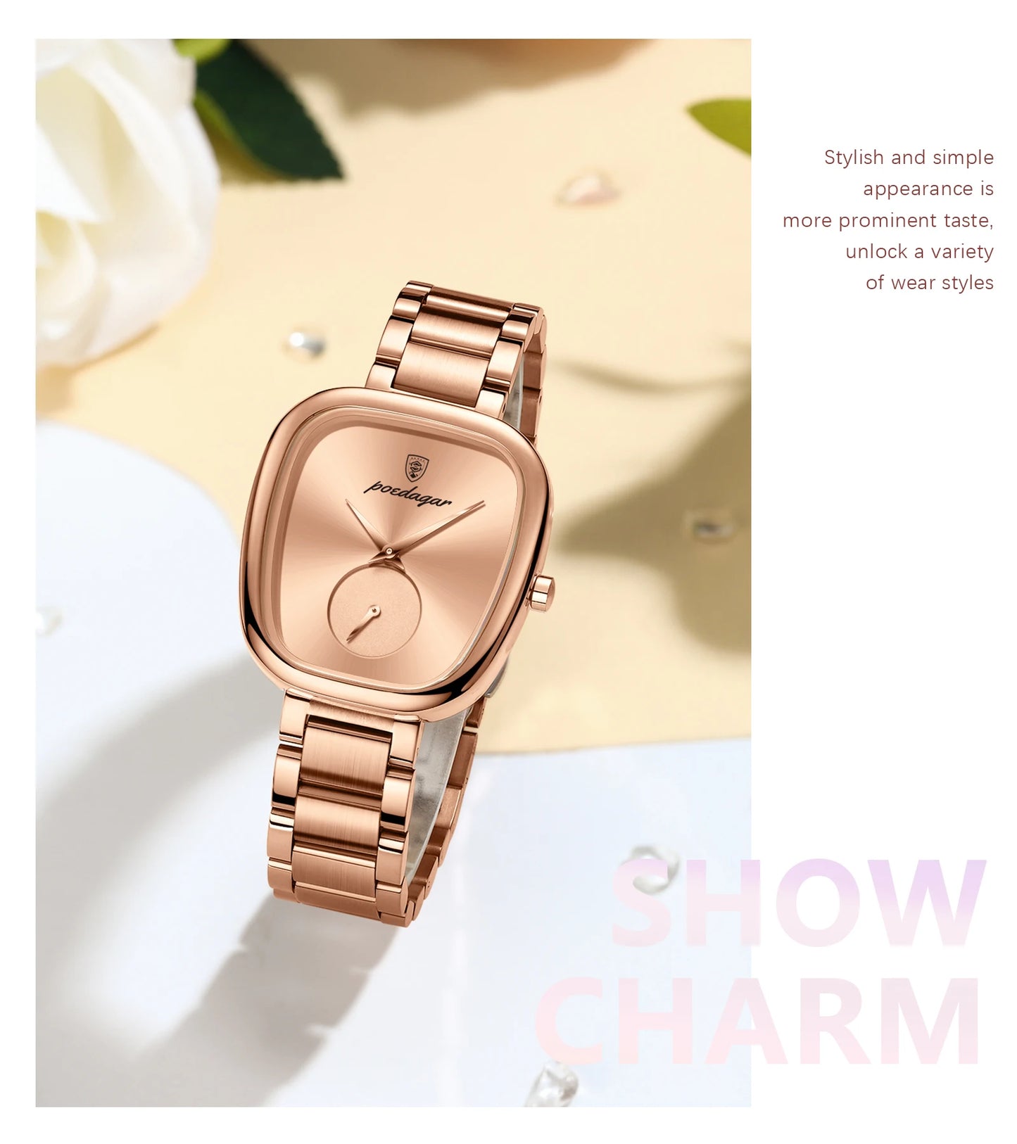 POEDAGAR Luxusuhr für Frauen Wasserdichte Edelstahl Quarz Damenuhr Hochwertige Damenuhren Elegante weibliche Uhr