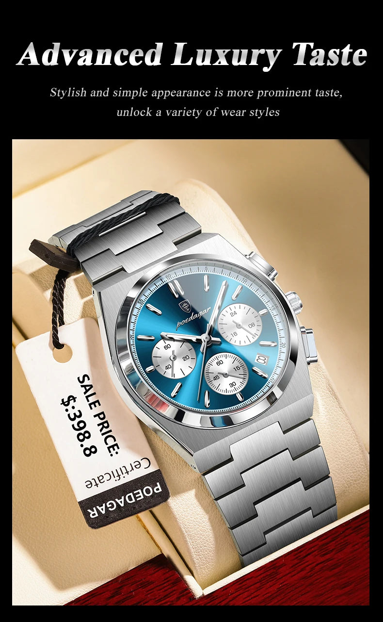 POEDAGAR Luxus Mann Quarzuhr Sport Militäruhr Für Männer Wasserdicht Leuchtdatum Chronograph Edelstahl Herrenuhren
