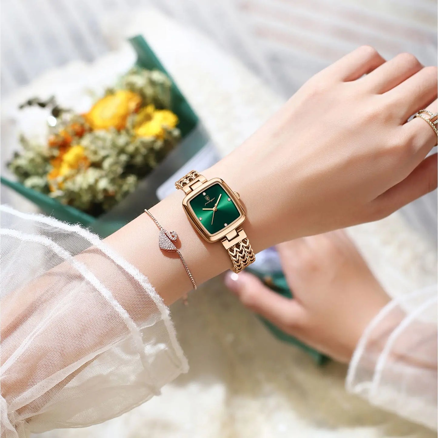 POEDAGAR Luxus Quadratische Uhr für Frau Wasserdichte Edelstahl Damen Quarzuhr Kleid Elegante Damenuhren Mode reloj
