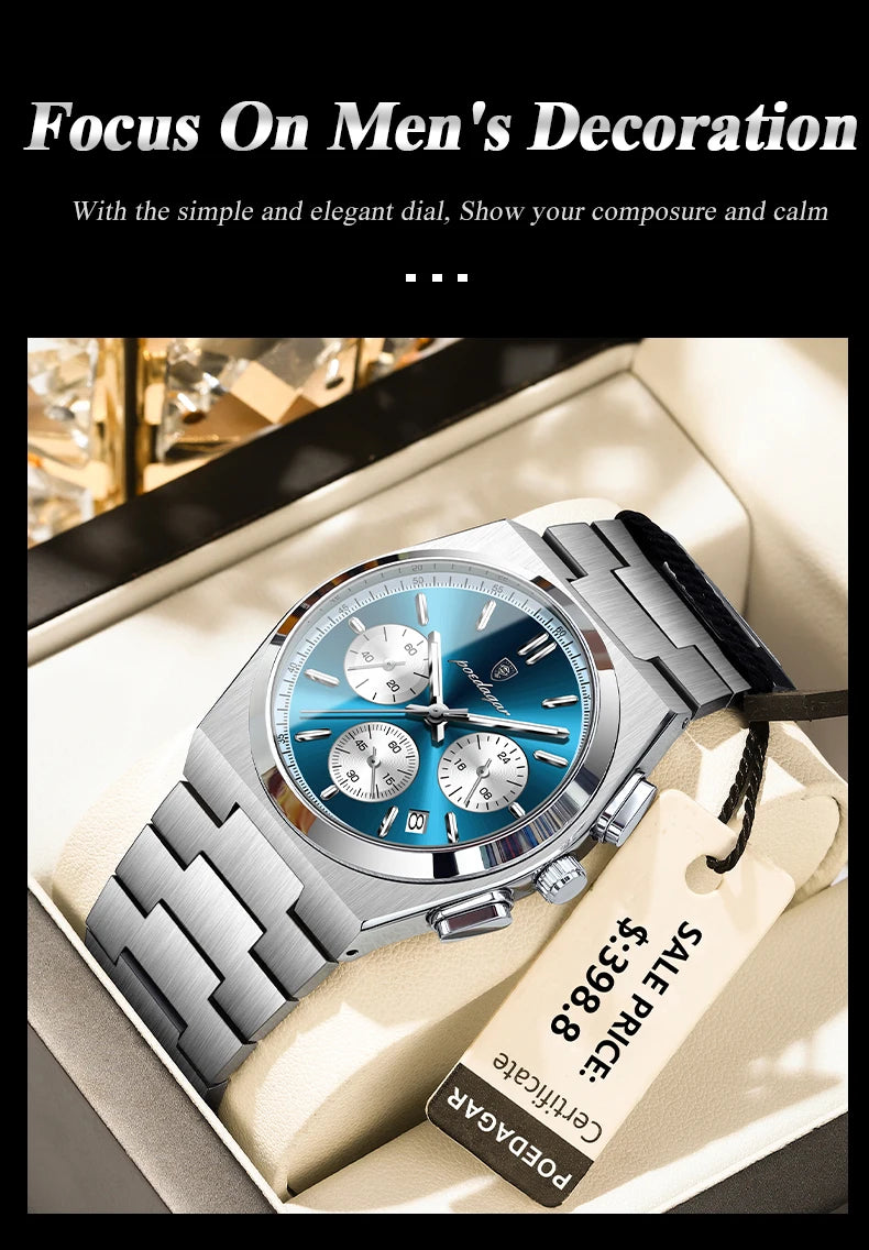 POEDAGAR Luxus Mann Quarzuhr Sport Militäruhr Für Männer Wasserdicht Leuchtdatum Chronograph Edelstahl Herrenuhren