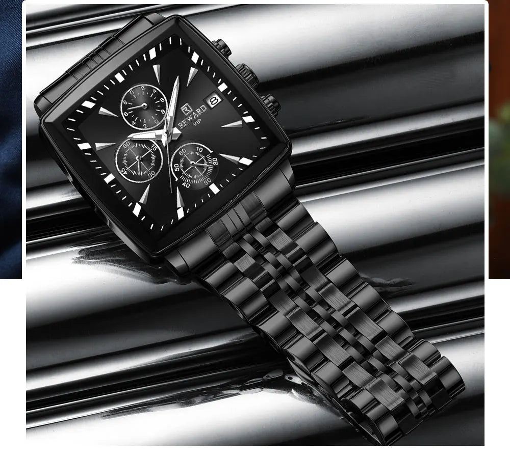REWARD VIP Herrenuhren Wasserdichte Leuchtende Sportuhren für Mann Edelstahl Armbanduhr Chronograph Datum Stoppuhr