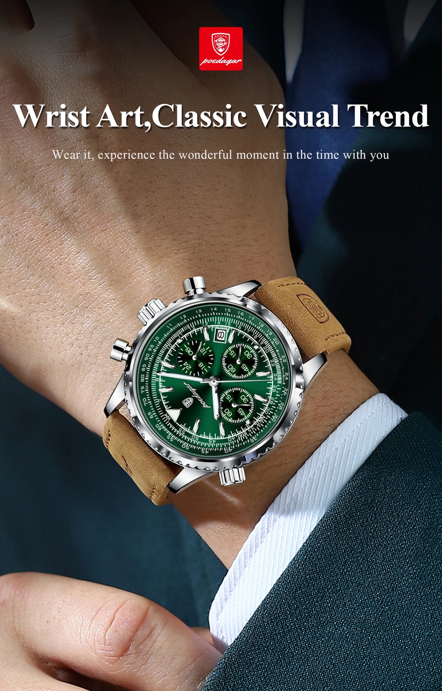 POEDAGAR Luxus Herrenuhr Quarz Wasserdicht Leuchtdatum Chronograph Leder Herrenarmbanduhr Militär Sport Herrenuhren Reloj