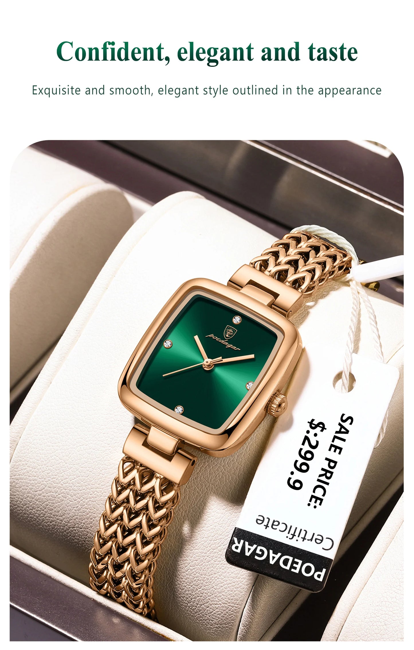 POEDAGAR Luxus Quadratische Uhr für Frau Wasserdichte Edelstahl Damen Quarzuhr Kleid Elegante Damenuhren Mode reloj