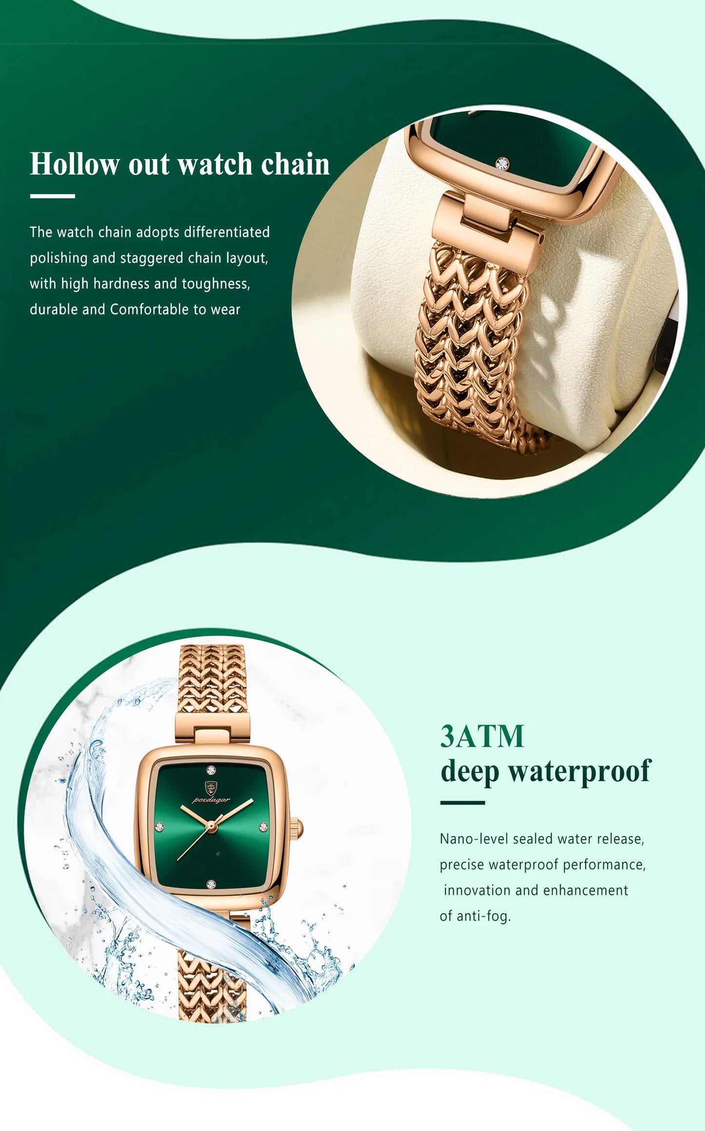 POEDAGAR Luxus Quadratische Uhr für Frau Wasserdichte Edelstahl Damen Quarzuhr Kleid Elegante Damenuhren Mode reloj