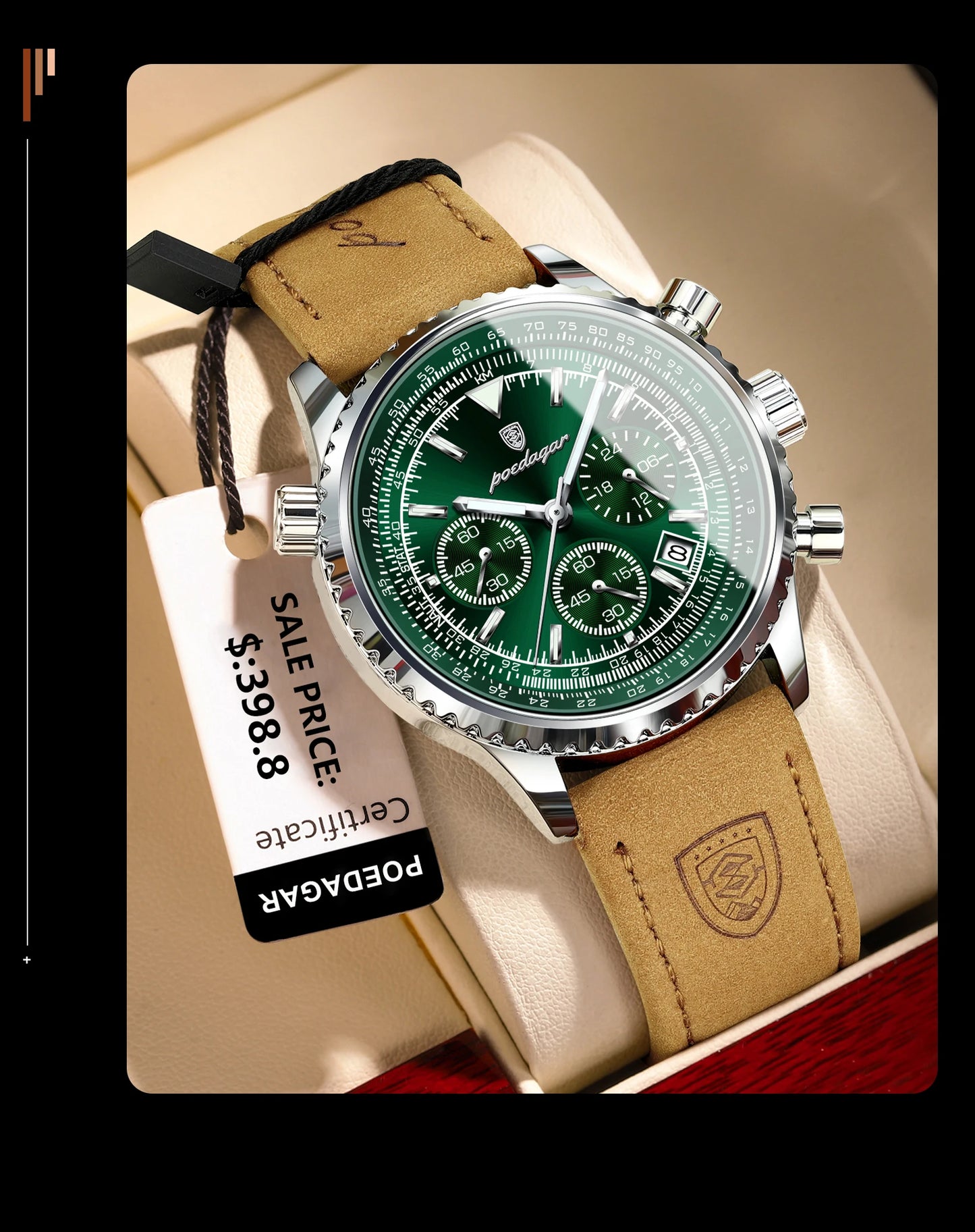 POEDAGAR Luxus Herrenuhr Quarz Wasserdicht Leuchtdatum Chronograph Leder Herrenarmbanduhr Militär Sport Herrenuhren Reloj