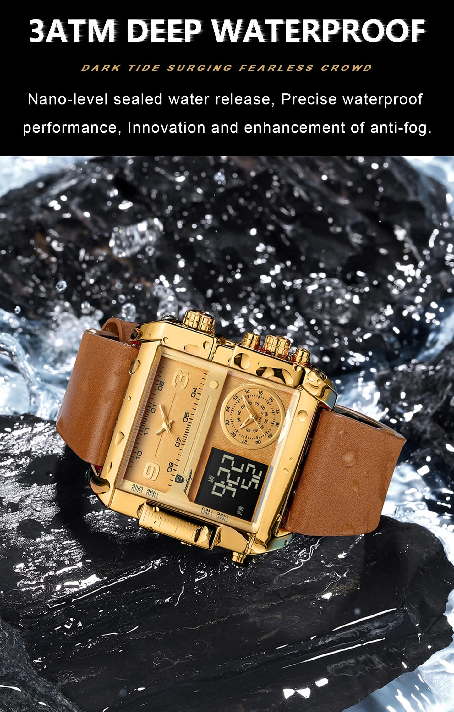 POEDAGAR Luxus Mann Armbanduhr Rechteck Wasserdicht Leuchtend Tag Woche Herrenuhr Digitale Multifunktions Herrenuhren Quarz Reloj