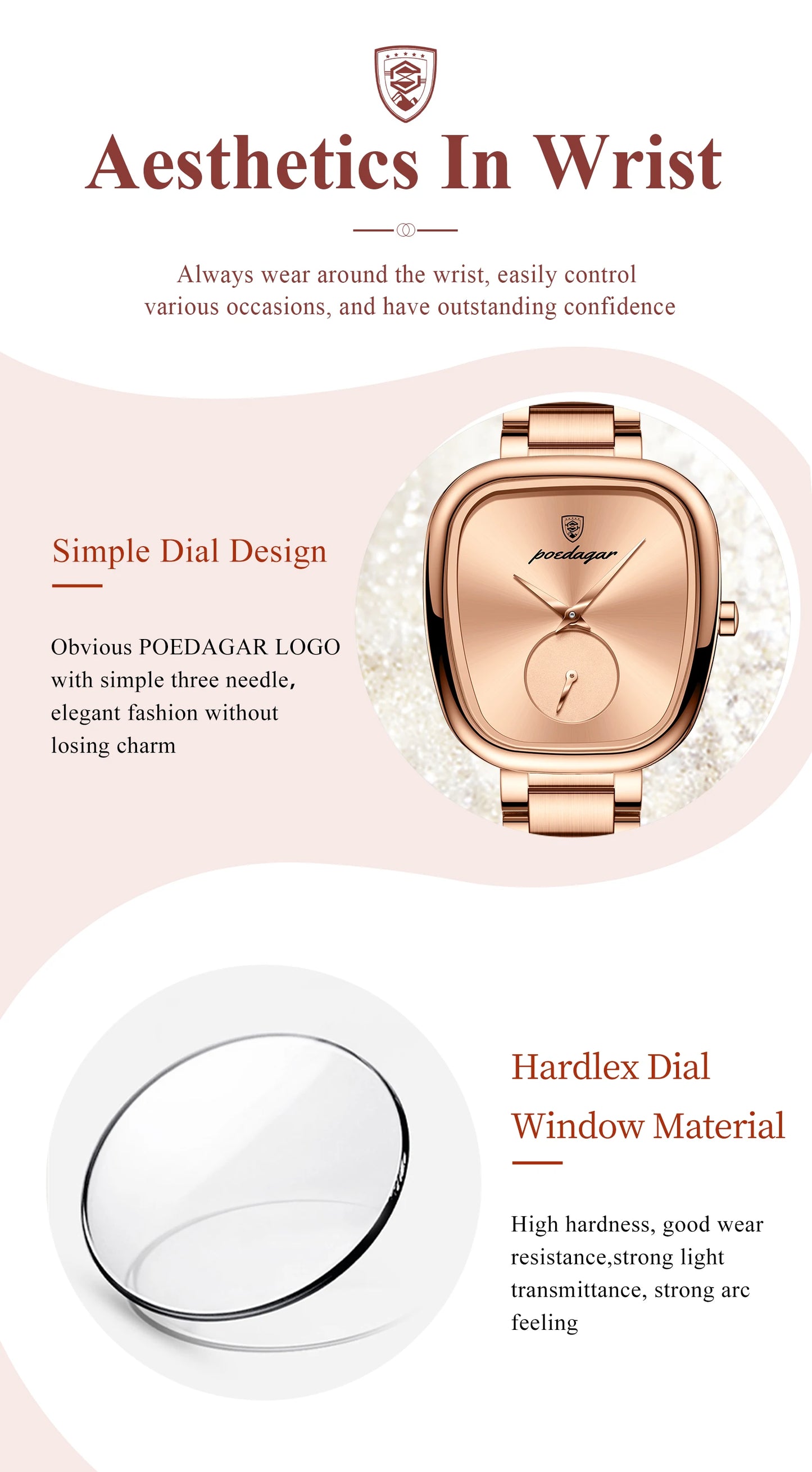 POEDAGAR Luxusuhr für Frauen Wasserdichte Edelstahl Quarz Damenuhr Hochwertige Damenuhren Elegante weibliche Uhr
