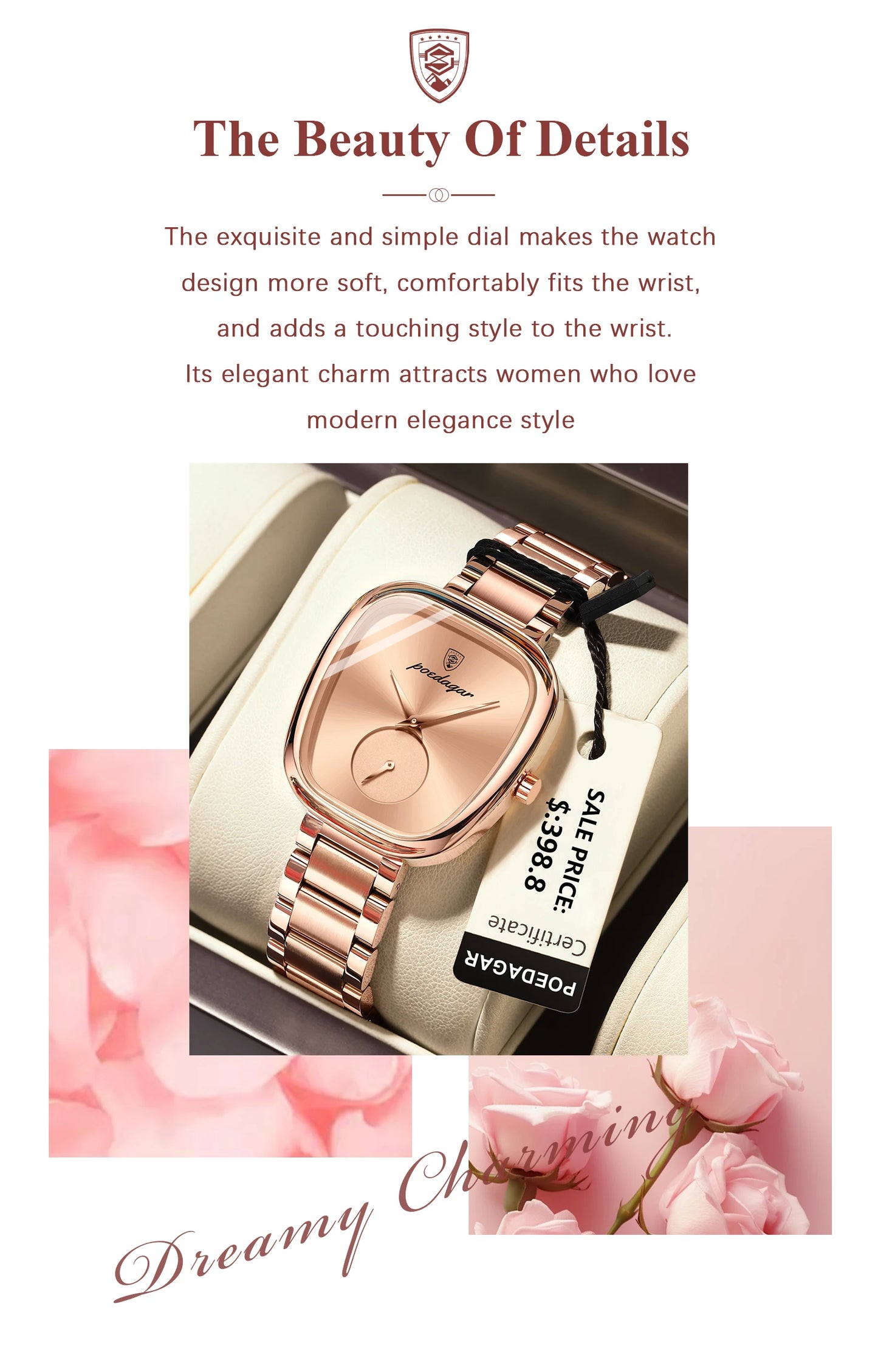 POEDAGAR Luxusuhr für Frauen Wasserdichte Edelstahl Quarz Damenuhr Hochwertige Damenuhren Elegante weibliche Uhr